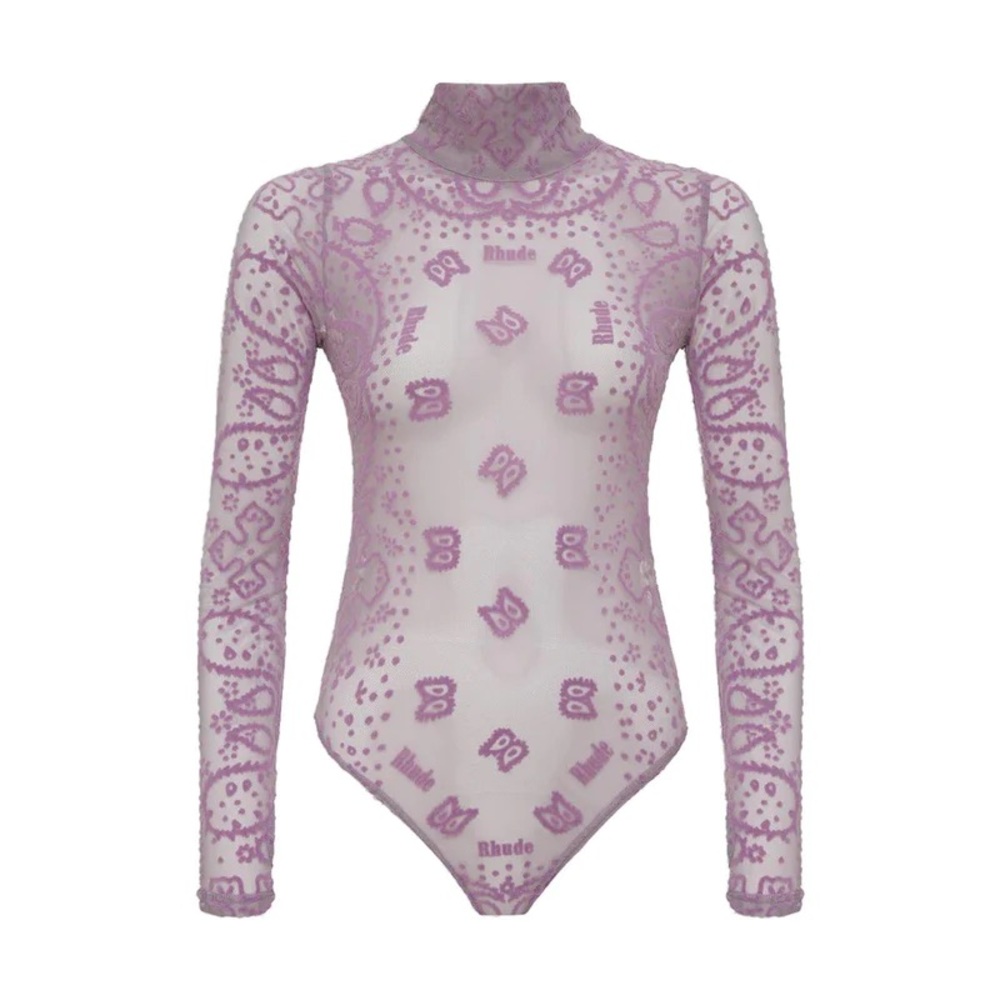 Rhude Long Sleeve Logo Bodysuit in Lilac Purple